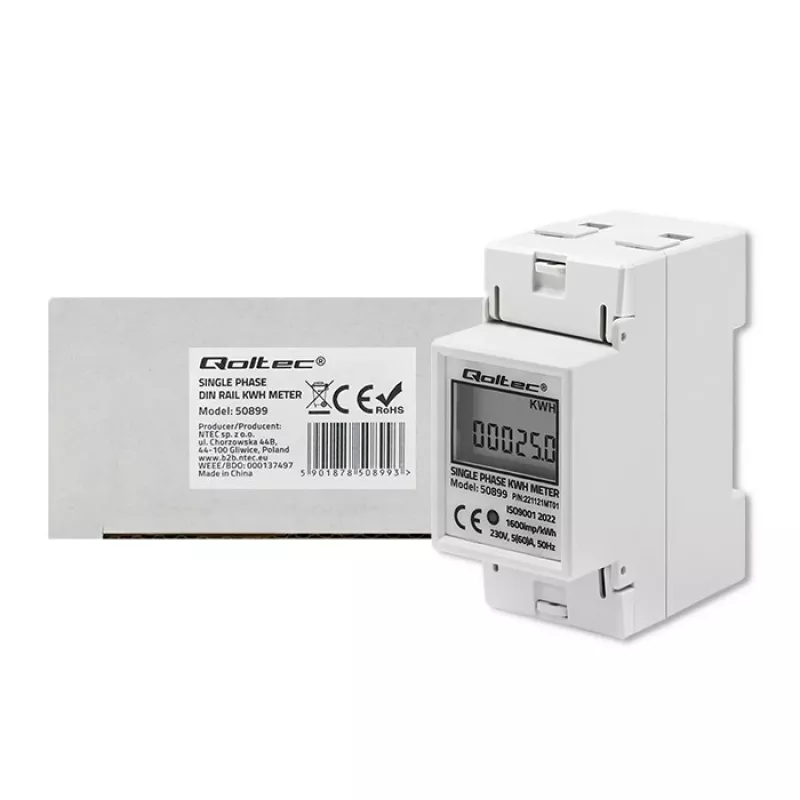 Vienfazis elektros energijos skaitiklis QOLTEC 50899 230 V 50 Hz, 5(60) A, 1 klasė, LCD