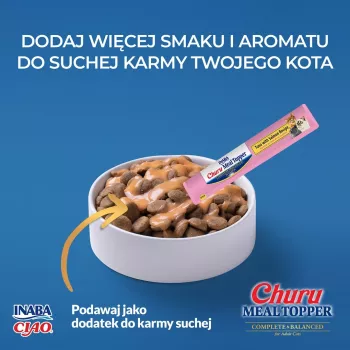Kačių pašaro priedas INABA Churu Meal Topper Tuna with Salmon, 4 x 14 g paketėliai