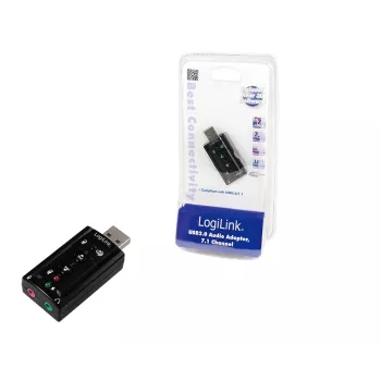 Išorinė USB garso plokštė LOGILINK UA0078, 7.1 kanalo, USB sąsaja, kompaktiška 124×194×34 mm, 80 g