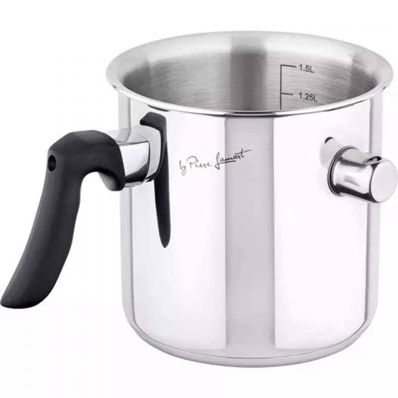 Pieno puodas LAMART LT1068, dvigubos sienelės nerūdijantis plienas, sumuštinis dugnas, 1,5 L, švilpukas, tūrio skalė