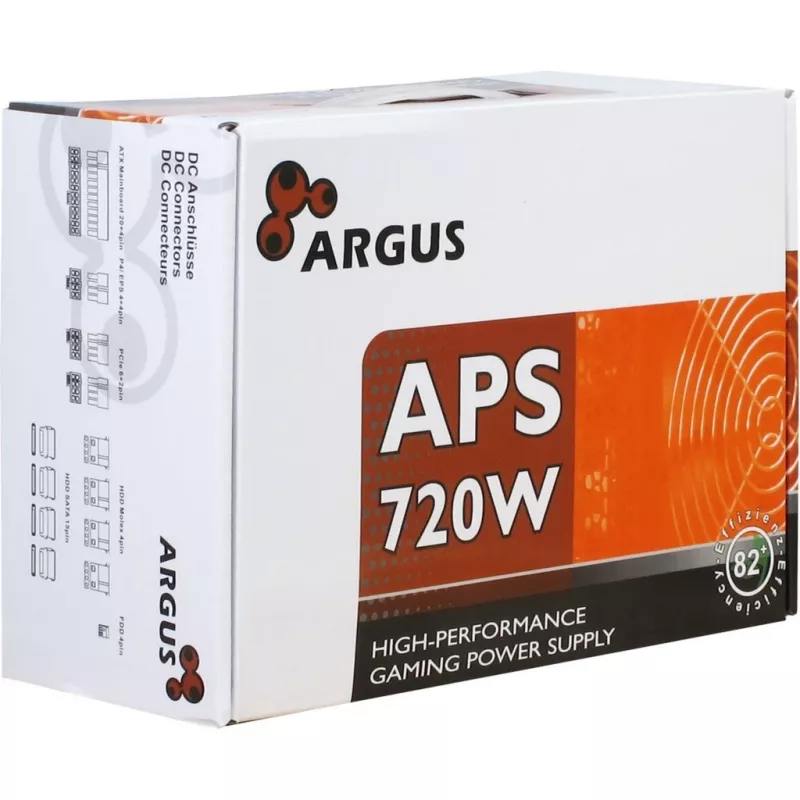 INTER TECH Argus APS-720W - Maitinimo blokas (115-230 V, 20+4 kontaktų ATX, 47-63 Hz, 12V1, +12V2, +3.3V, +5V, +5Vsb, 12V, aktyvus, ATX, juoda)