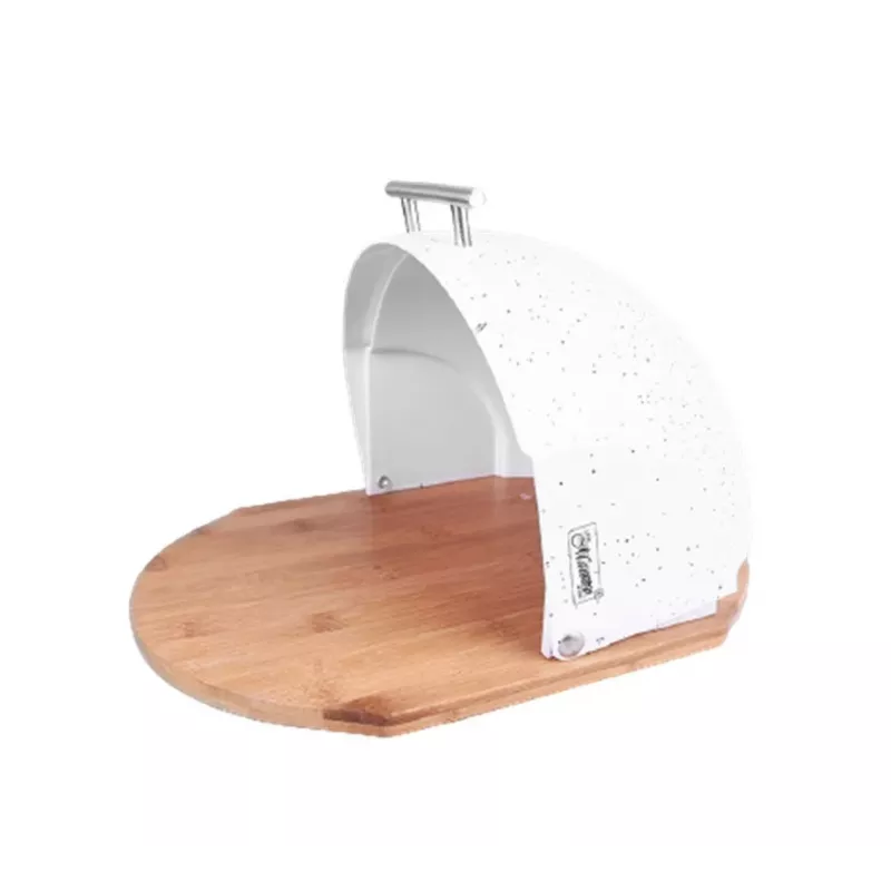 Dėžutė duonai Maestro MR-1678G ovali, plastikas ir bambukas, 350×200×250 mm, stumdomas baltas dangtelis