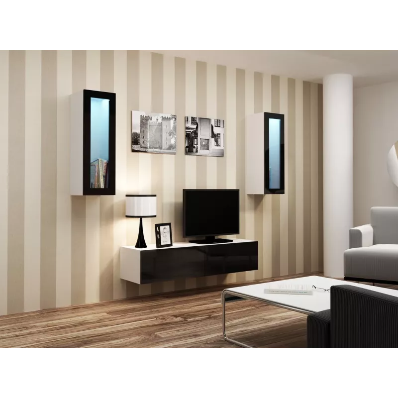 Cama TV stovas VIGO 140 30/140/40 baltas/juodas blizgus