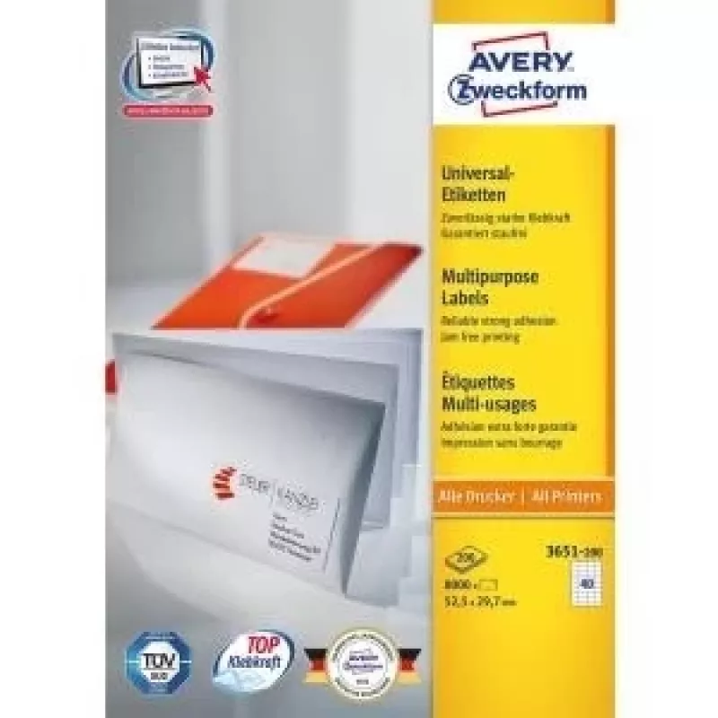 Lipnios etiketės Avery Universal 52,5x29,7mm 8000 vnt.