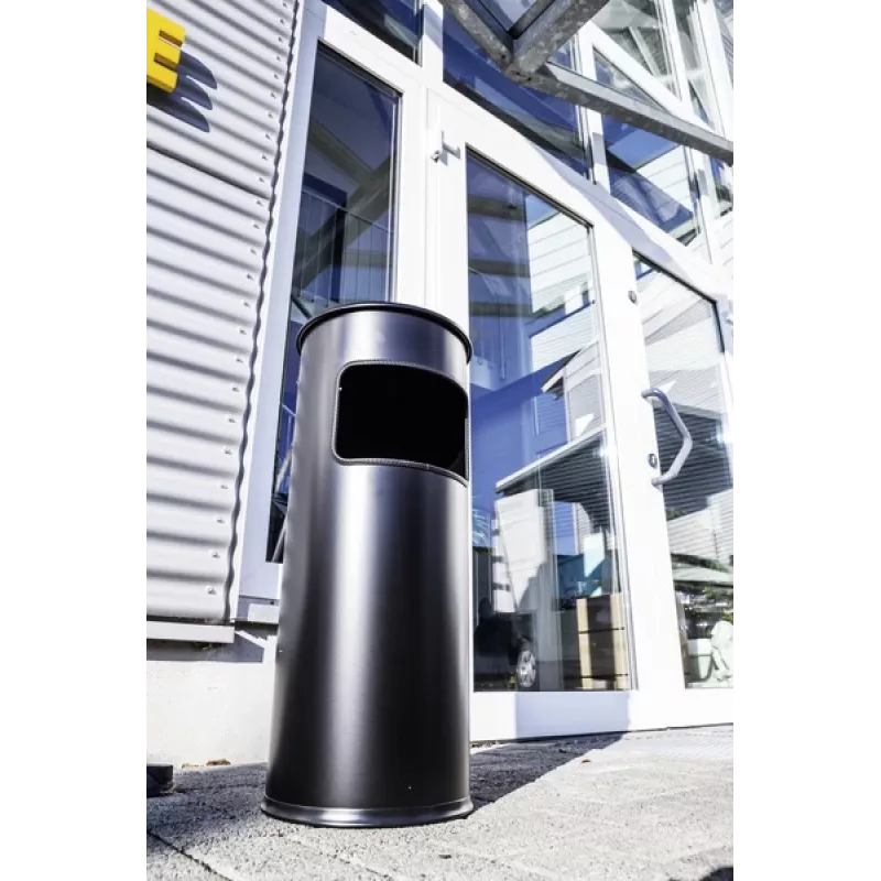 Durable 3332 apvalus metalinis šiukšlių konteineris su pelenine ir gesintuvu, juodas, 17 l
