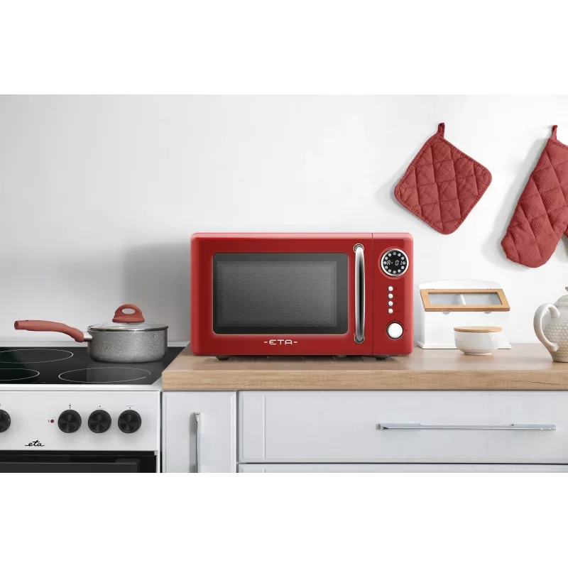Mikrobangų krosnelė ETA Storio Red Solo – 20 L, 700 W, 5 galingumo lygių, 245 mm padėklas