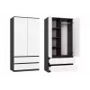 Spinta MALWA SS-90, 90×180×50 cm, antracitinis rėmas, balti varstomi durys, 2 stalčiai, laminatas 16 mm