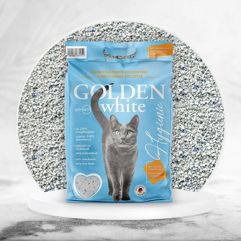 Kačių kraikas Golden Grey 14 kg bentonitinis, besidulkinantis, lavandos kvapo, nelimpantis
