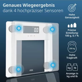 Kūno analizės svarstyklės ADE BA2300-2 su Bluetooth ir kūno riebalų matavimu