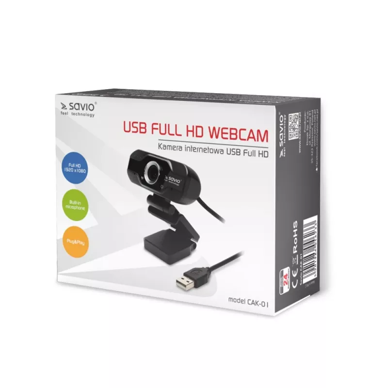 Savio internetinė kamera Webcam USB Full HD su įmontuotu mikrofonu
