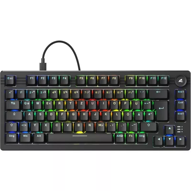 Sharkoon SGK25 klaviatūra laidinė USB QWERTZ vokiška juoda 75% RGB LED