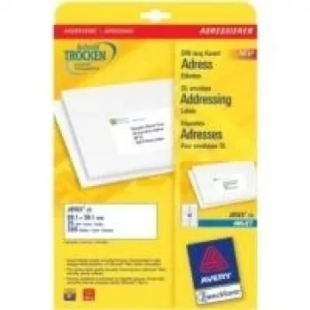Avery J8163-25 adresų etiketės – Baltos – 99,1 x 38,1 mm – 350 etikečių (25 lapų x 14)