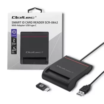 Kortelių skaitytuvas QOLTEC Smart chip ID card scanner USB, juodas, 84,5×65×16 mm, 63 g