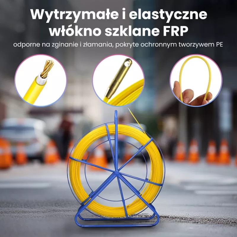 Extralink Pilot 4.5mm 25m | Kabelių traukimo strypas | stiklo pluoštas FRP, sk. 4.5mm, il. 25m, geltona