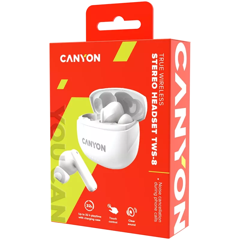 Belaidės ausinės Canyon CNS-TWS8W Baltos