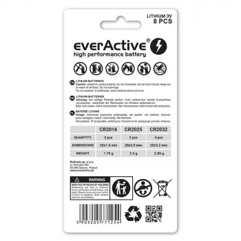 8 ličio baterijų rinkinys everActive 4 x CR2032, 2 x CR2025, 2 x CR2016