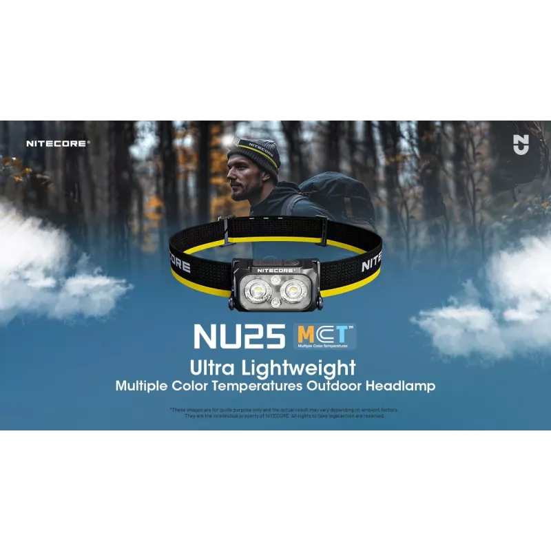Žibintuvėlis ant galvos Nitecore NU25 MCT – įkraunamas, iki 400 liumenų, kompaktiškas laisvų rankų apšvietimas