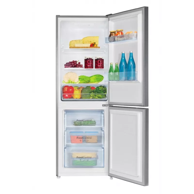 Šaldytuvas su šaldikliu AMICA FK2425.4UNTX(E) laisvai pastatomas, 277 L bendras, apatinis šaldiklis 74 L, inverteris, sidabrinis, 1593×540×550 mm