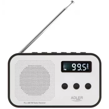 Nešiojamas skaitmeninis radijas Adler AD 1907 – AM/FM, skaitmeninis imtuvas, žadintuvas, USB-C, 600 mAh baterija, LCD, 20 išankstinių stočių, teleskopinė antena
