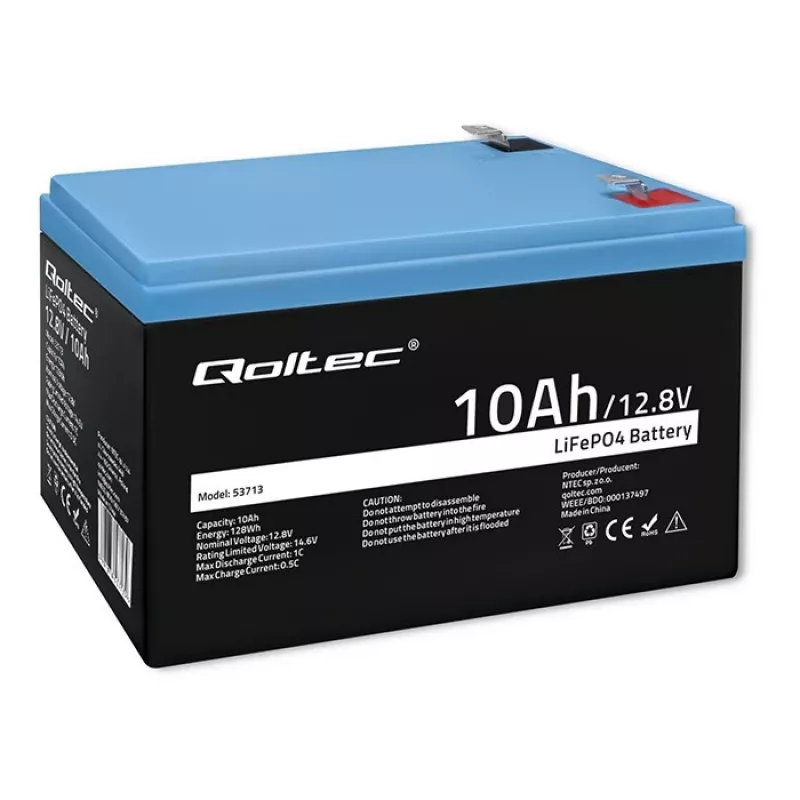 Įkraunama LiFePO4 baterija QOLTEC 10Ah 12.8V 128Wh su integruotu BMS