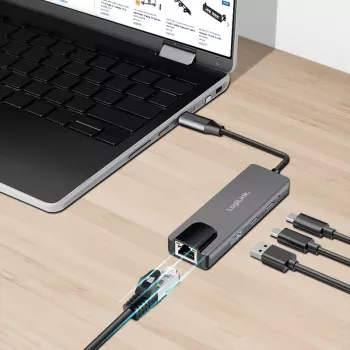 USB 3.2 Gen1 3 prievadų šakotuvas su 2.5G eterneto prievadu