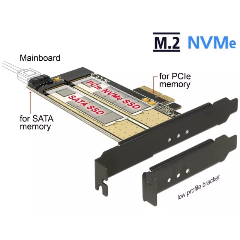 DeLOCK 89630 Vidinė PCIe sąsajos plokštė su dviem M.2 lizdais (SATA ir PCIe)