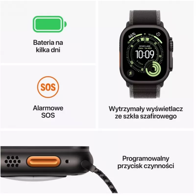 Išmanusis laikrodis Apple Watch Ultra 3 GPS + Cellular 49mm Titaninis korpusas juodos spalvos su juodu titaniniu Milanese apyranke, vidutinio dydžio