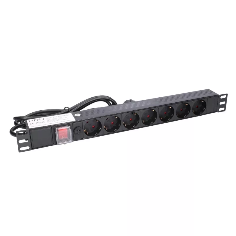 Maitinimo juosta Extralink 19 inch 1U 7 lizdai EU tipo PDU su jungikliu