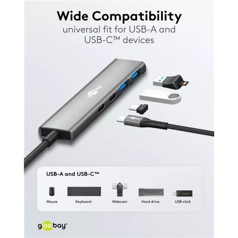 Goobay Slim 4-Port USB-Hub USB-C / USB-A 5 Gbit/s USB 3.2 (76563)
