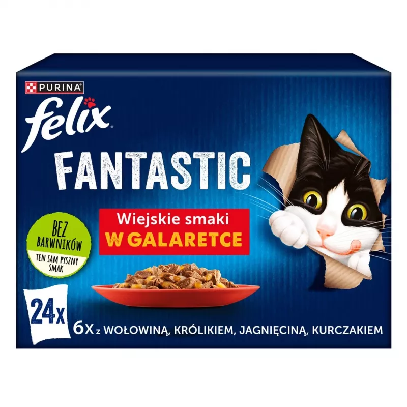 Felix Fantastic kaimo skoniai želė – šlapias ėdalas katėms – 24x 85g