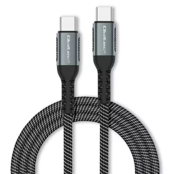 Qoltec USB 2.0 laidas, C tipo – C tipo, 100W, QC 3.0, PD, 1m, juodas