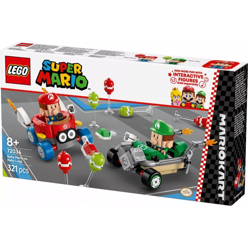 LEGO 72034 Super Mario Kūdikis Mario prieš Kūdikį Luidžį – interaktyvios figūrėlės ir konstruojami žaidimo elementai