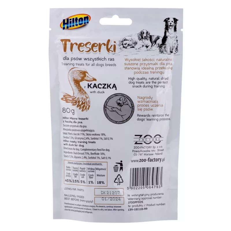 Šuns dresūros skanėstai Hilton Treaning Treats Duck 80 g – minkšti, anties skonio dresūros užkandžiai