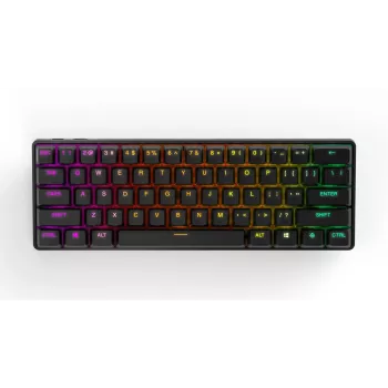 Mechaninė žaidimų klaviatūra STEELSERIES Apex Pro Mini Wireless — 60% formos faktorius, USB + RF belaidis + Bluetooth, QWERTY US, Juoda
