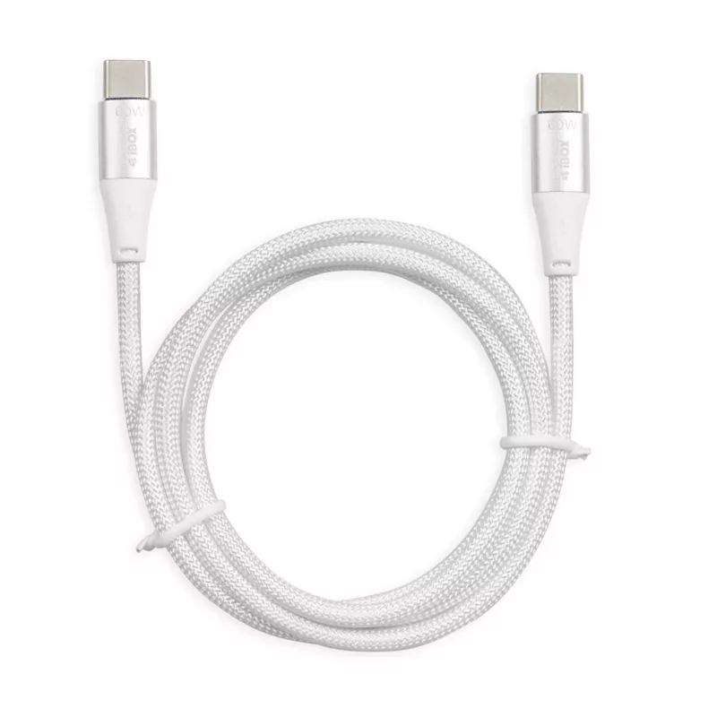 USB-C į USB-C laidas IBOX IKUTC2W 2 m, USB 2.0, 3 A, baltas, tekstilinis pynimas