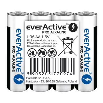 Šarminės baterijos everActive LR6 AA, 4 vnt. — 1,5V, 3000 mAh, 50,5×14,5 mm