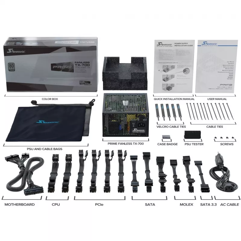 Sea Sonic PRIME-TX-700 Black – tylus beventilis maitinimo šaltinis 700W, 80 PLUS Titanium