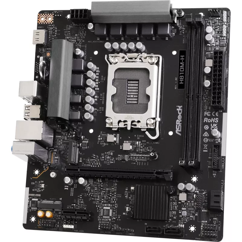 Motininė plokštė ASROCK H810M-X micro ATX Intel H810 LGA 1851 DDR5 2× DIMM 128GB M.2 2.5GbE HDMI DisplayPort