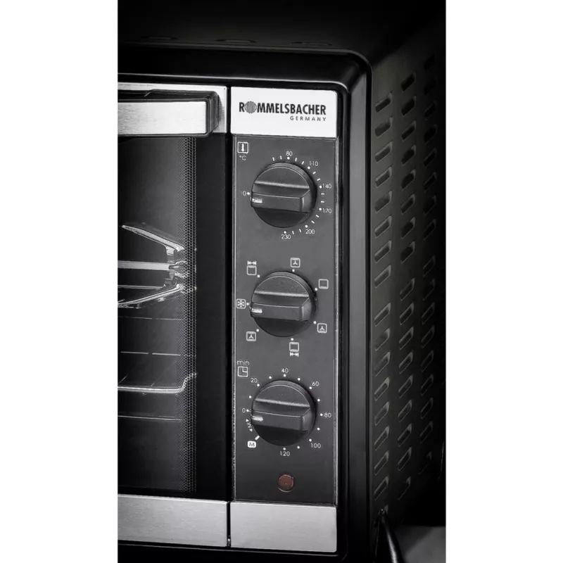 Elektrinė orkaitė Rommelsbacher BG 1550 juoda, 30 l, 80–230 °C, 7 režimai, rotiseris, 120 min laikmatis