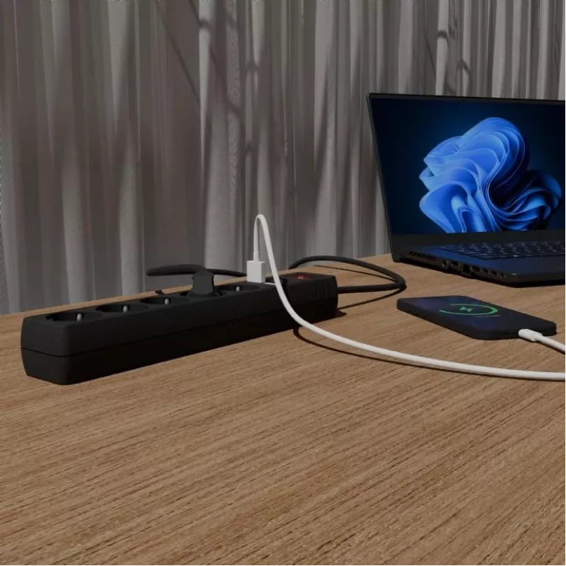 Gembird SPG5-U2-5-02 ilgintuvas su USB įkrovikliu, 5 kištukiniai lizdai, 1,5 m, 2x USB, juodas