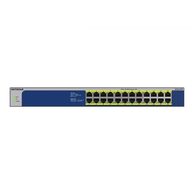 NETGEAR GS524PP nevaldomas Gigabit Ethernet (10/100/1000) jungiklis su PoE, pilka