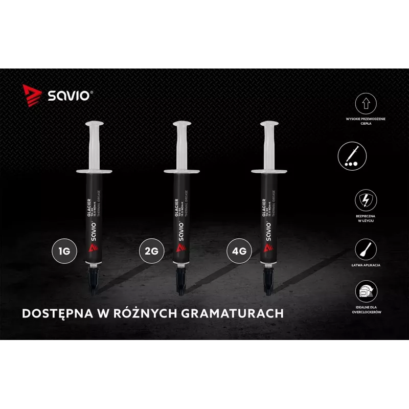 Termopasta SAVIO TG-03 1 g — 13,5 W/m·K, pilka, su aplikatoriumi ir mentele