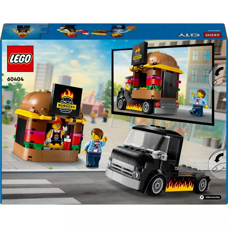 LEGO City Burger Van Maistas Automobilyje Statybos Rinkinys 5+ Metų Vaikams ir Mergaitėms Žaislinis Maisto Sunkvežimis Virtuvės Žaidimų Rinkinys su Pardavėjo Minifigūra ir Aksesuarais