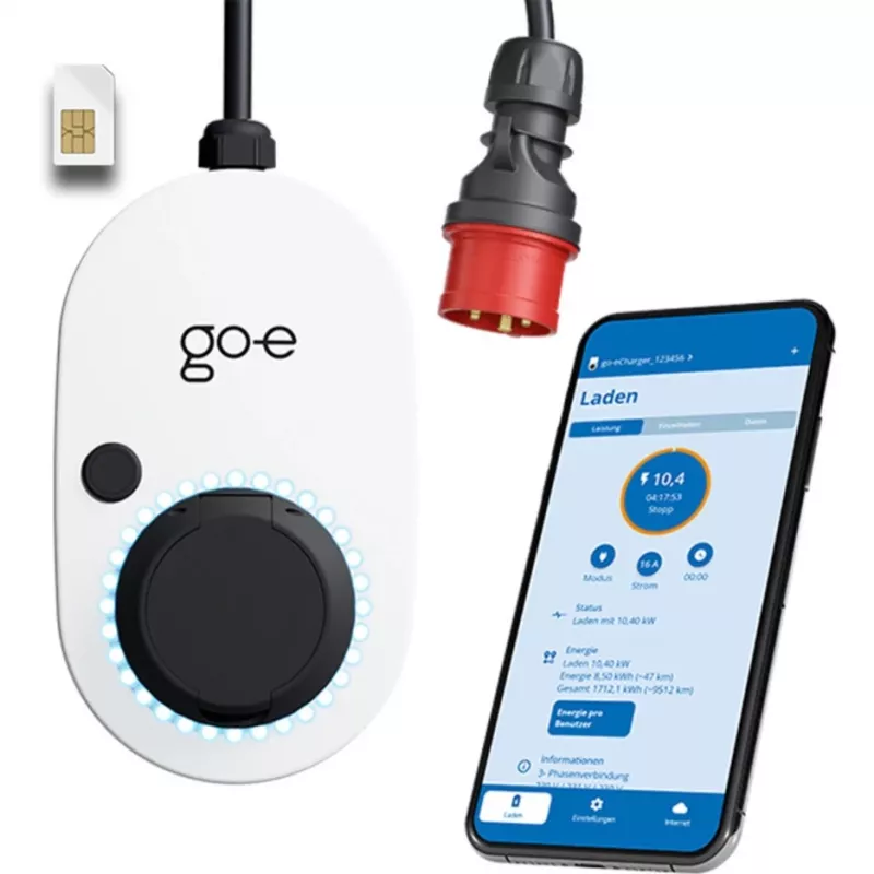 Įkrovimo stotelė GO-E Gemini flex 2.0, 22 kW (32A 3 fazės), Wallbox balta/juoda, mobilus įkrovimo dokas, 4G/LTE