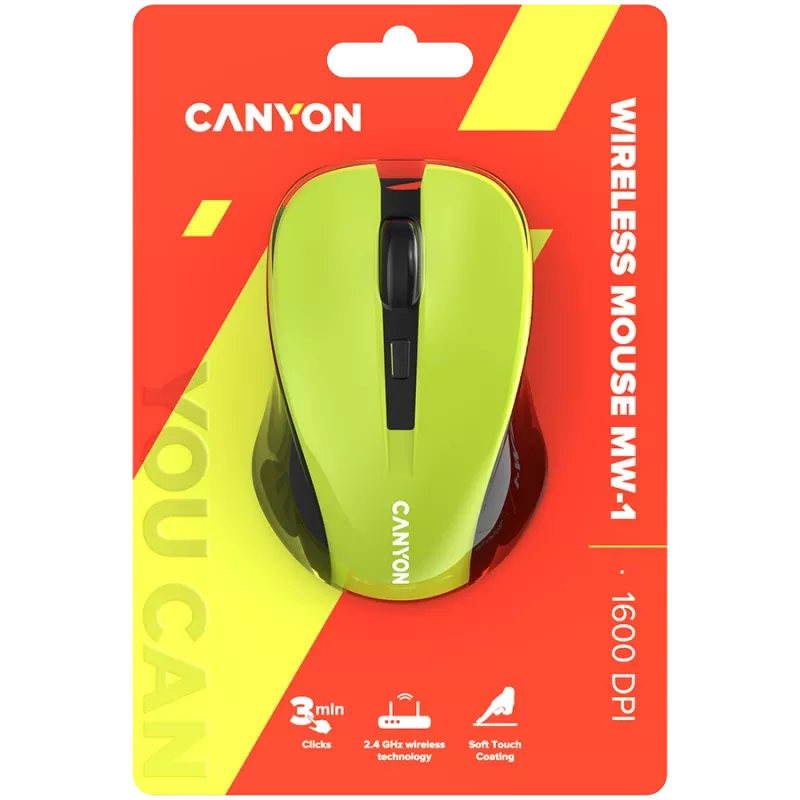 Pelė CANYON MW-1 Wireless Yellow CNE-CMSW1Y