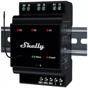 Išmanioji relė Shelly Wave PRO 3 juoda, plastikinis korpusas, 110–240 V AC, 50–60 Hz, 0,3 W, 53×59×96 mm