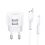 usams Charger T20 2x USB 2,1A su Lightning laidu – nešiojamas sieninis USB įkroviklis