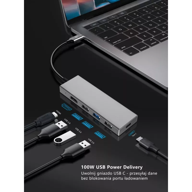 TB USB-C 7v1 adapteris USB 3.0, 2xUSB 2.0, HDMI, PD, SD/TF