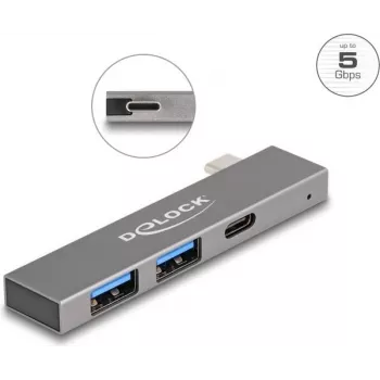 DeLOCK 3 prievadų plonas USB šakotuvas, USB Type-C, 5 Gbps, 2x Type-A
