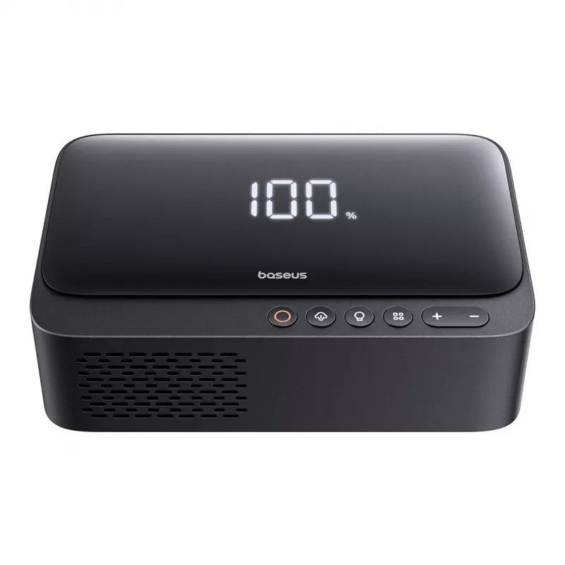 Nešiojamas akumuliatorius Baseus Super Energy 6000 mAh – užvedimo starteris, LiPo 6000 mAh, 300 A paleidimo srovė, 150 PSI, įmontuotas ekranas ir žibintuvėlis, USB-C + USB-A, juodas
